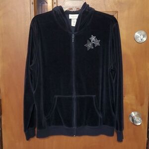Studio Works velour black hoodie, size L
